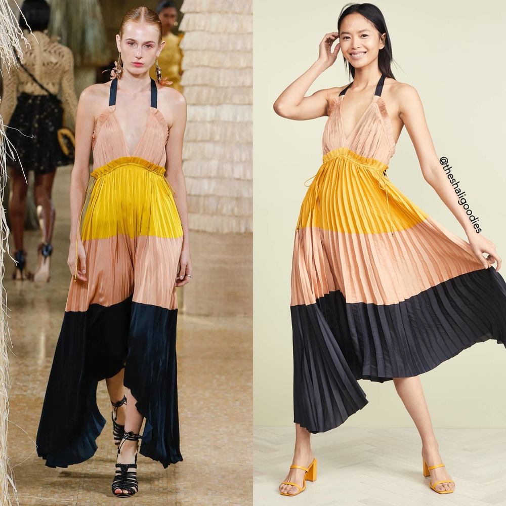 ULLA JOHNSON Gisella Dress Colorblock Pleated Maxi